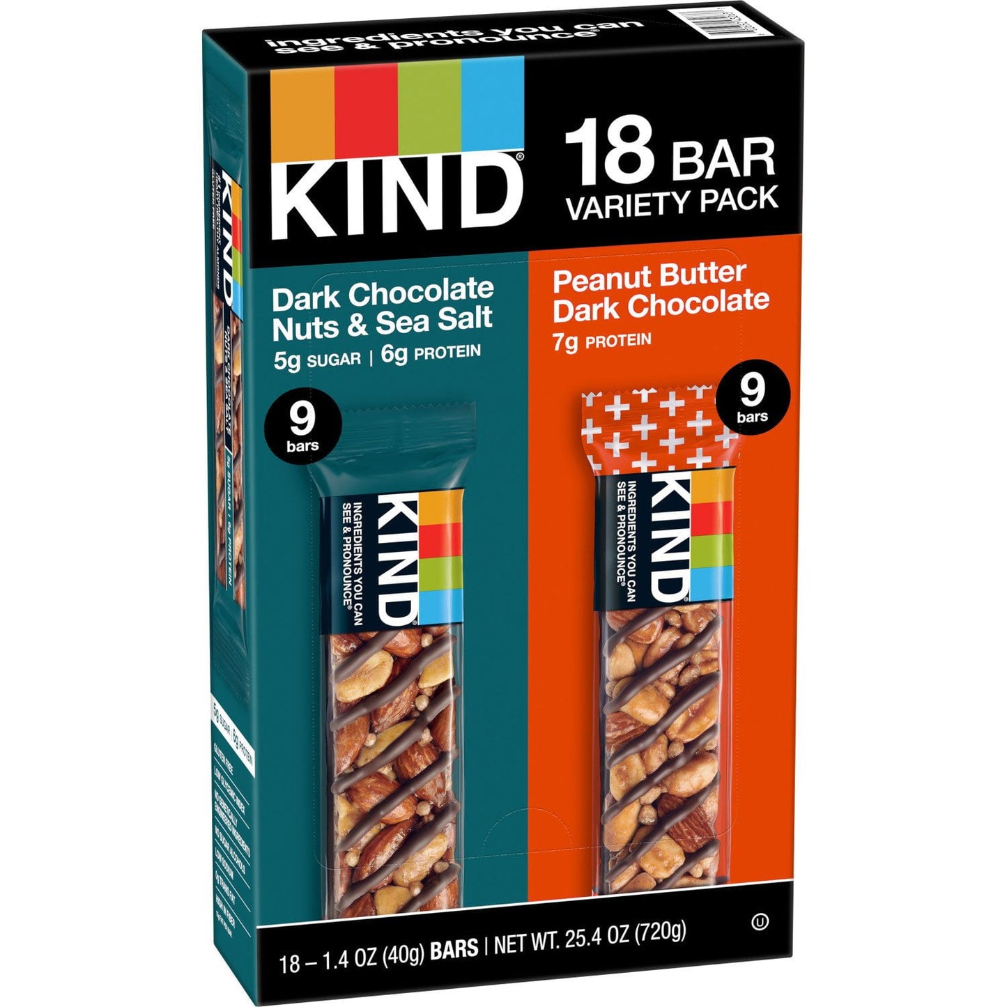 KIND snack bars variety pack with dark chocolate nuts sea salt and peanut butter dark chocolate