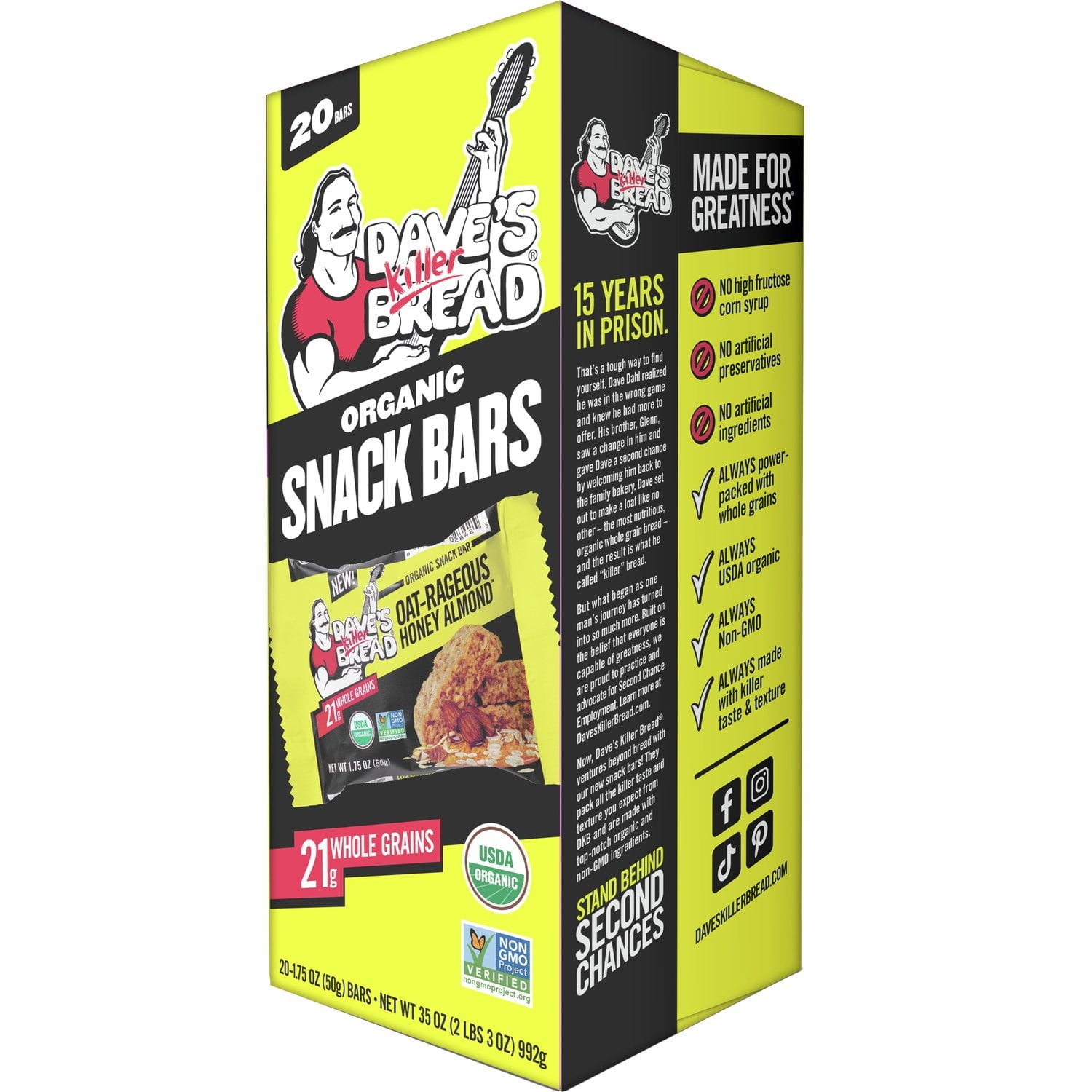 Dave's Killer Bread Organic Oat-Rageous Honey Almond snack bars 20 count