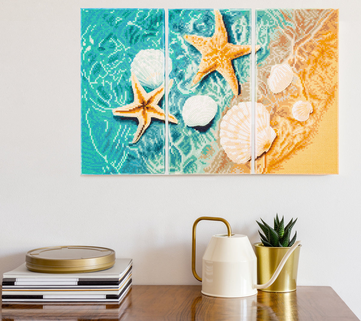 Starfish and seashell triptych diamond painting kit