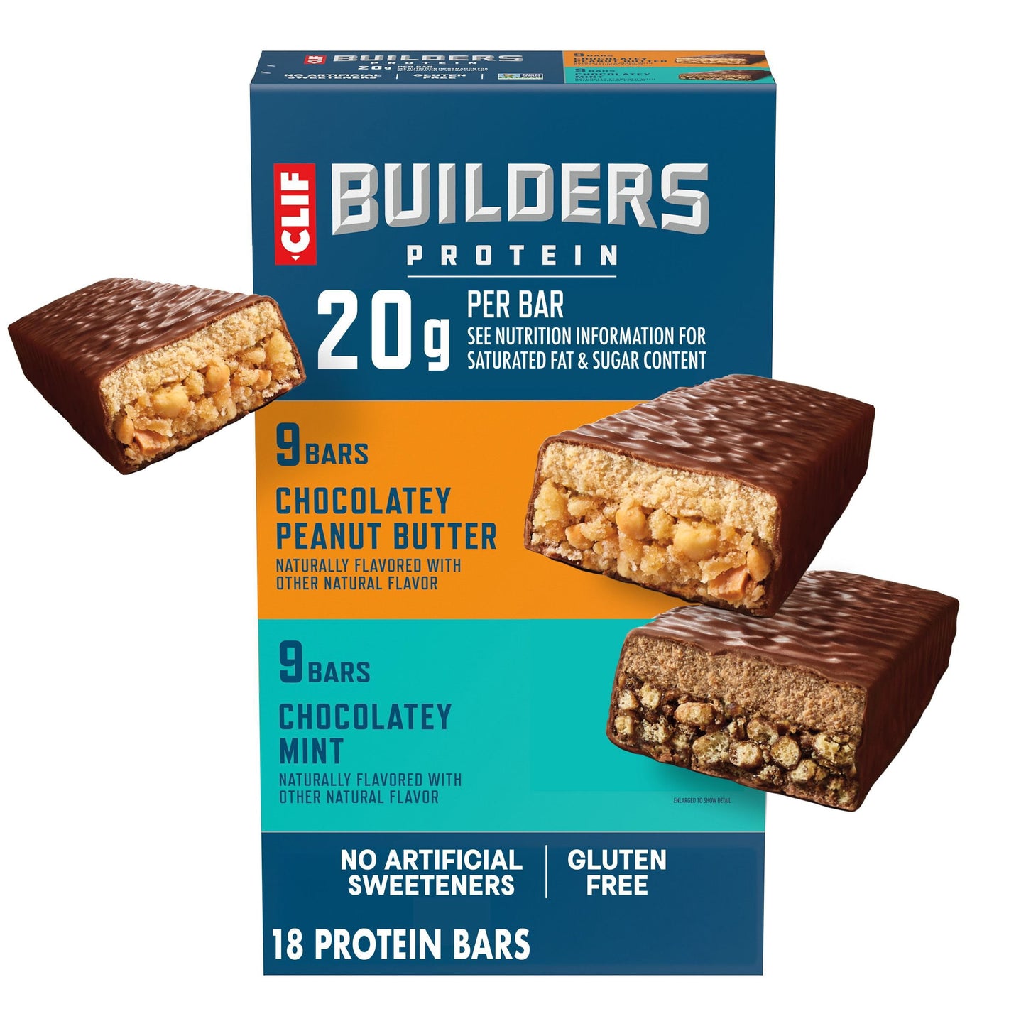CLIF BUILDERS gluten free protein bars variety pack 18 count