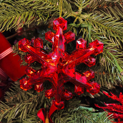 Red Christmas snowflake ornament with dimensional details