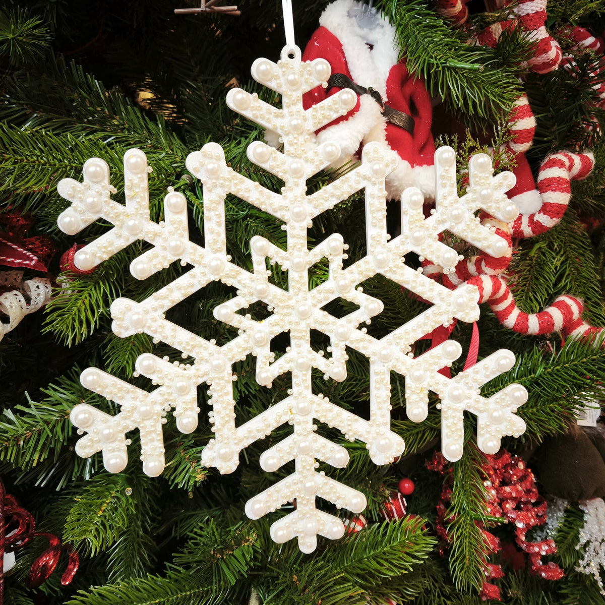 14-inch pearlescent white snowflake holiday ornament