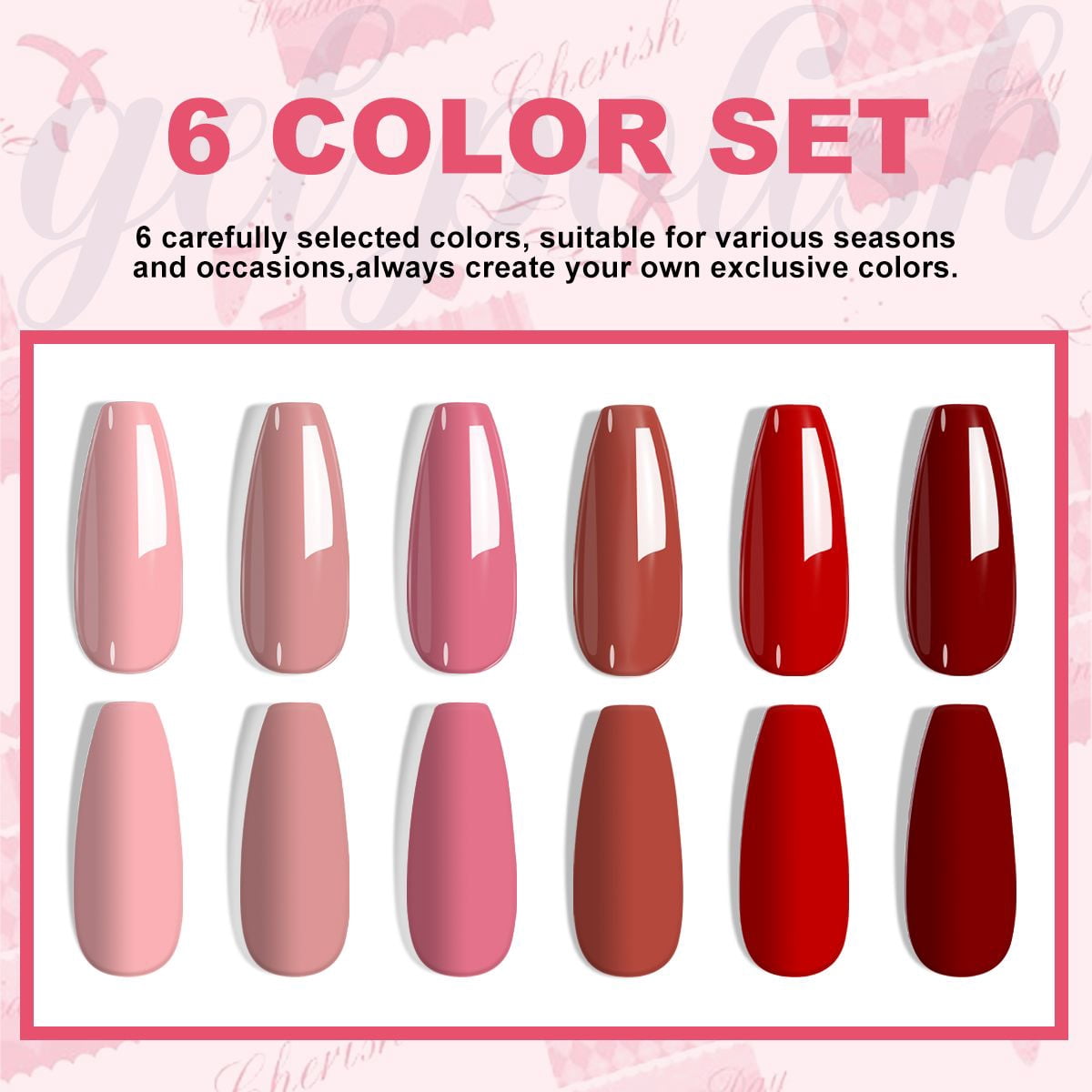 Six vibrant colors in the AsterOutdoor gel polish collection