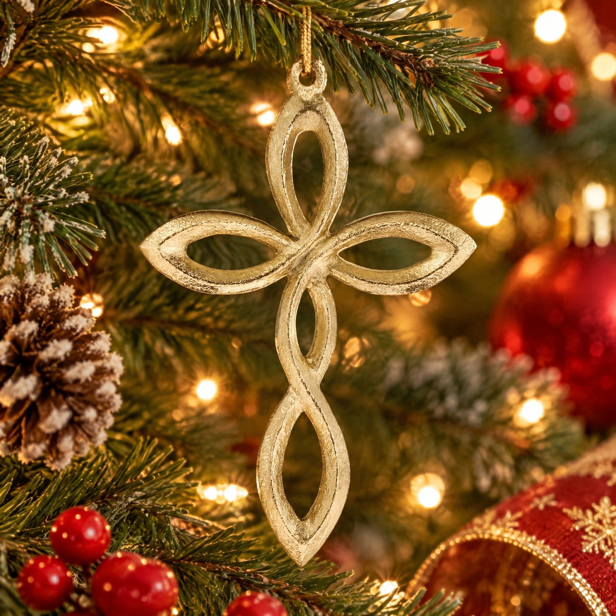 Holiday Time 5-inch cross ornament with open-loop design