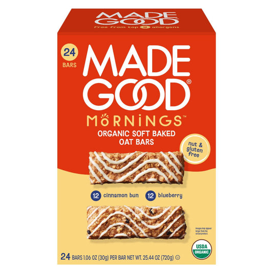 MadeGood Mornings organic soft baked oat bars variety pack 24 count
