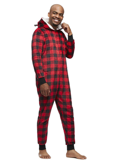 Men's hooded Christmas union suit with 3D antlers