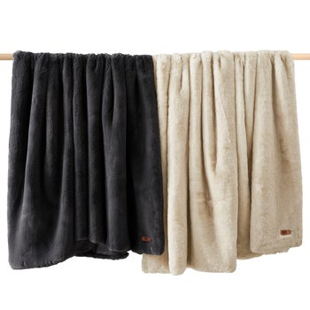 Frye cream luxe faux fur throw blanket