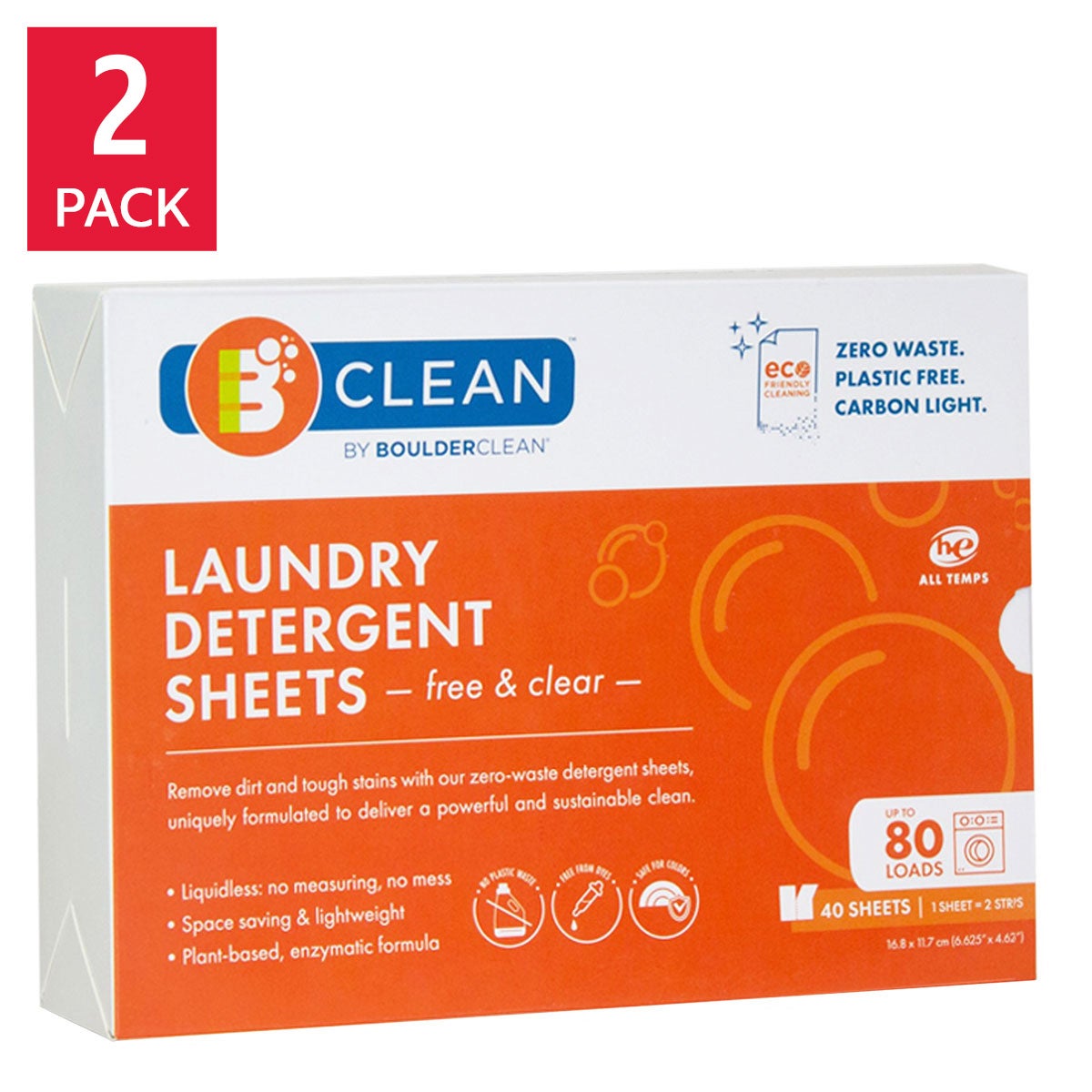 Boulder Clean free and clear laundry detergent sheets pack