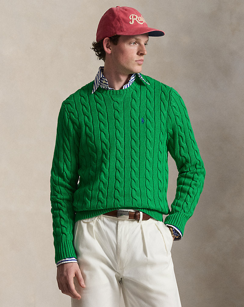 Machine washable cotton cable-knit sweater