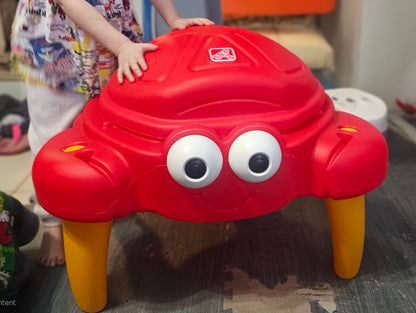 Kids playing with sand in crab table