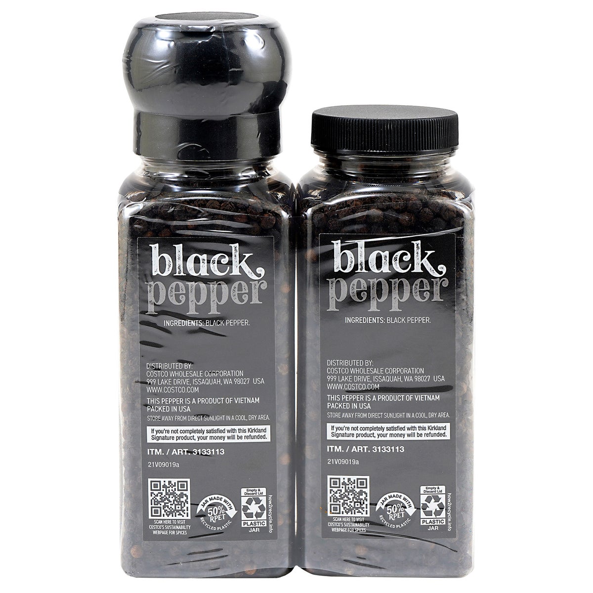 Refillable black pepper bottle with ceramic grinder